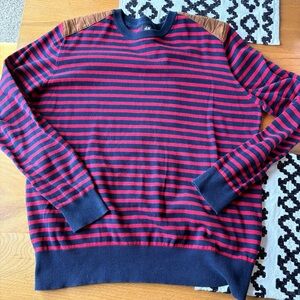 H&M Red Navy Shoulder Patches Striped Crewneck Sweater size XL
